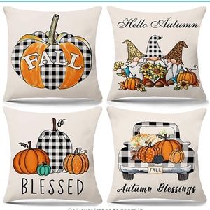 NEW Farmhouse Fall Gnomes Decor Pillow Covers 18X18 (Set of 4)